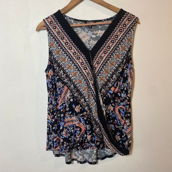 Boho Paisley Faux Wrap Blouse Sleeveless Top Festival Hippie‎ Chic Summer XL - Picture 1 of 8